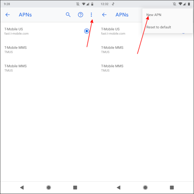 tap the three dot menu then select new apn