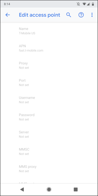 edit access point screen showing options dimmed