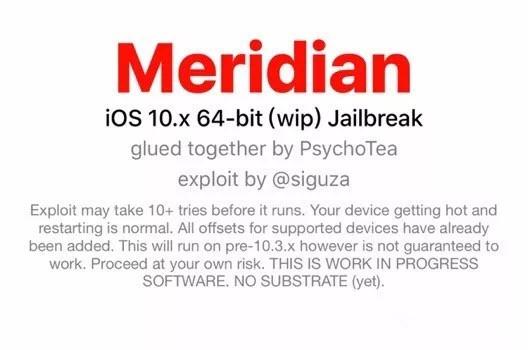 iOS10~10.3.3越狱工具Meridian推出！支持所有64位设备