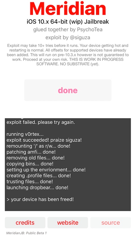 iOS10~10.3.3越狱工具Meridian推出！支持所有64位设备